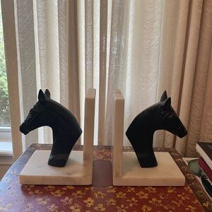 Marble Black Iron Horse Head Bookends